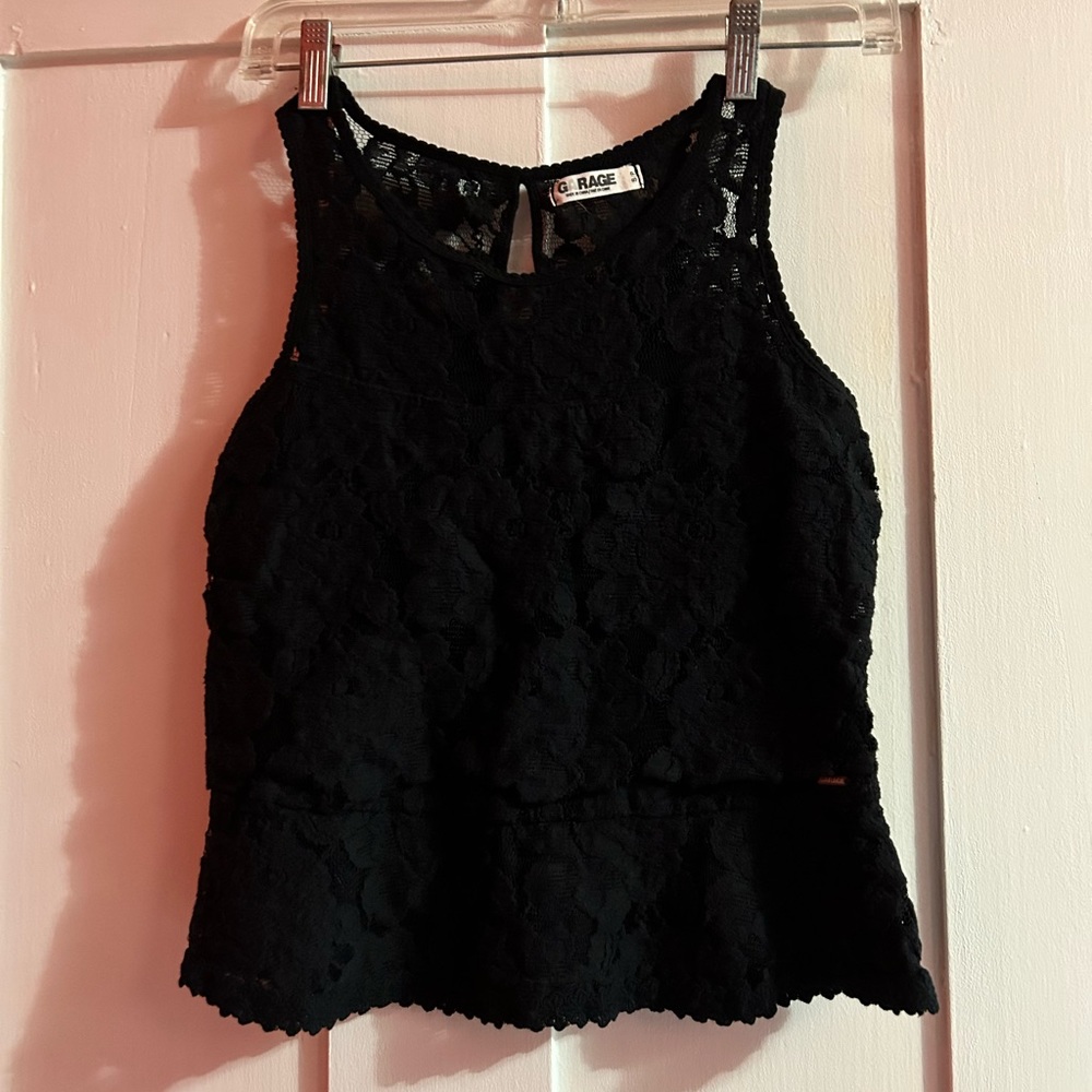 Black Garage Lace Crop Top, Small